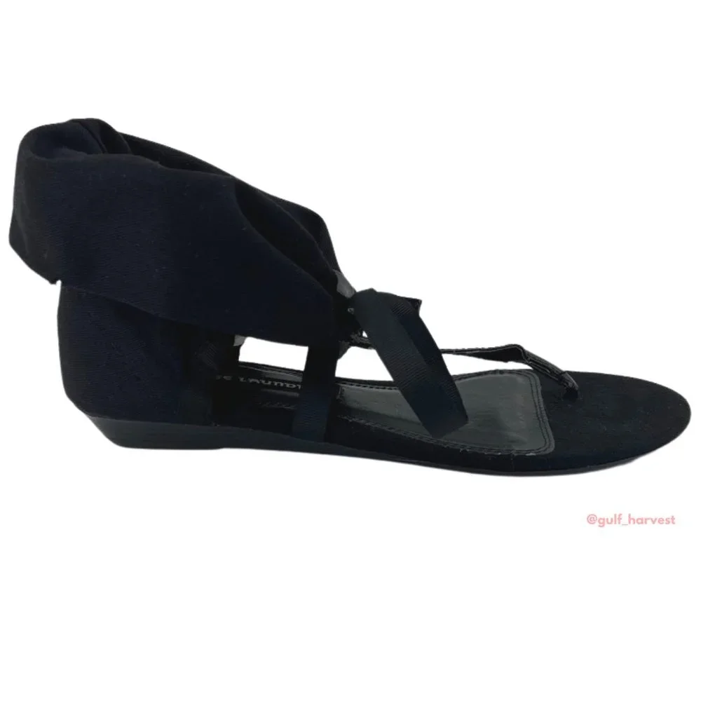 Chinese Laundry Women's Black Twill Sudoku Low Wedge Thong Sandal, Choose Size - Picture 8 of 14